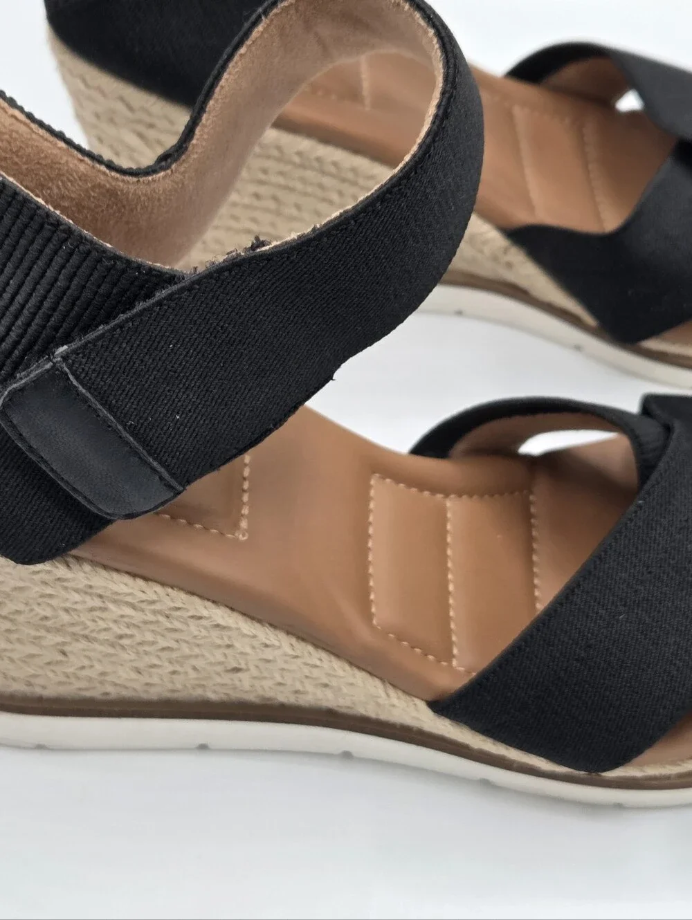 me too Black Elastic Crisscross Wedge Sandals